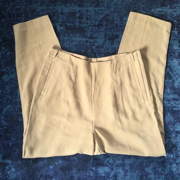 Promod UK Dress Pants Trousers Beige Linen Blend Camel Flowy Ankle 32 Waist - Picture 6 of 14